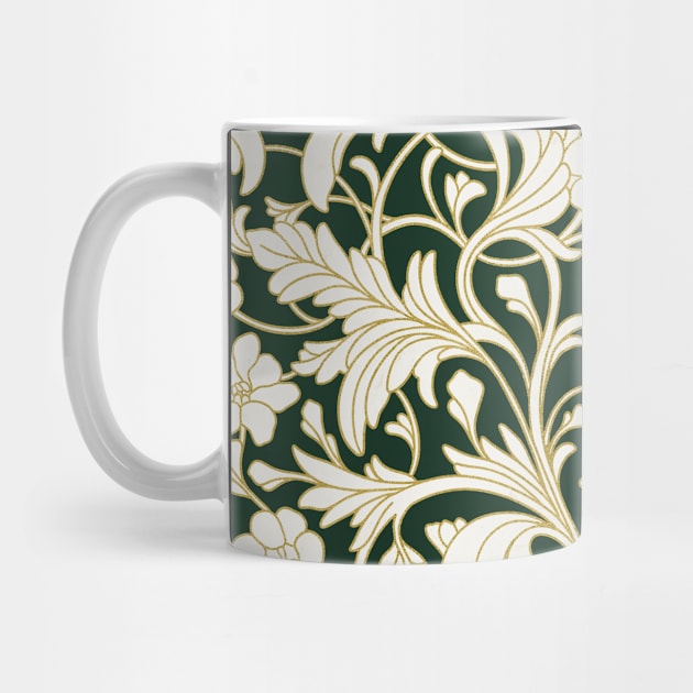 Art Nouveau Floral Ornate Pattern Green Gold and White by Trippycollage